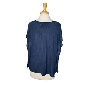 J.JILL Blue Stripe Flutter Ruffle Linen Blend Short Sleeve Top Size Small *READ*